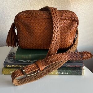 Vintage Woven Brown Leather Bag